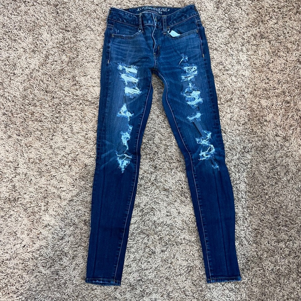 AE Distressed 360 Super Stretch Hi-Rise Jegging
